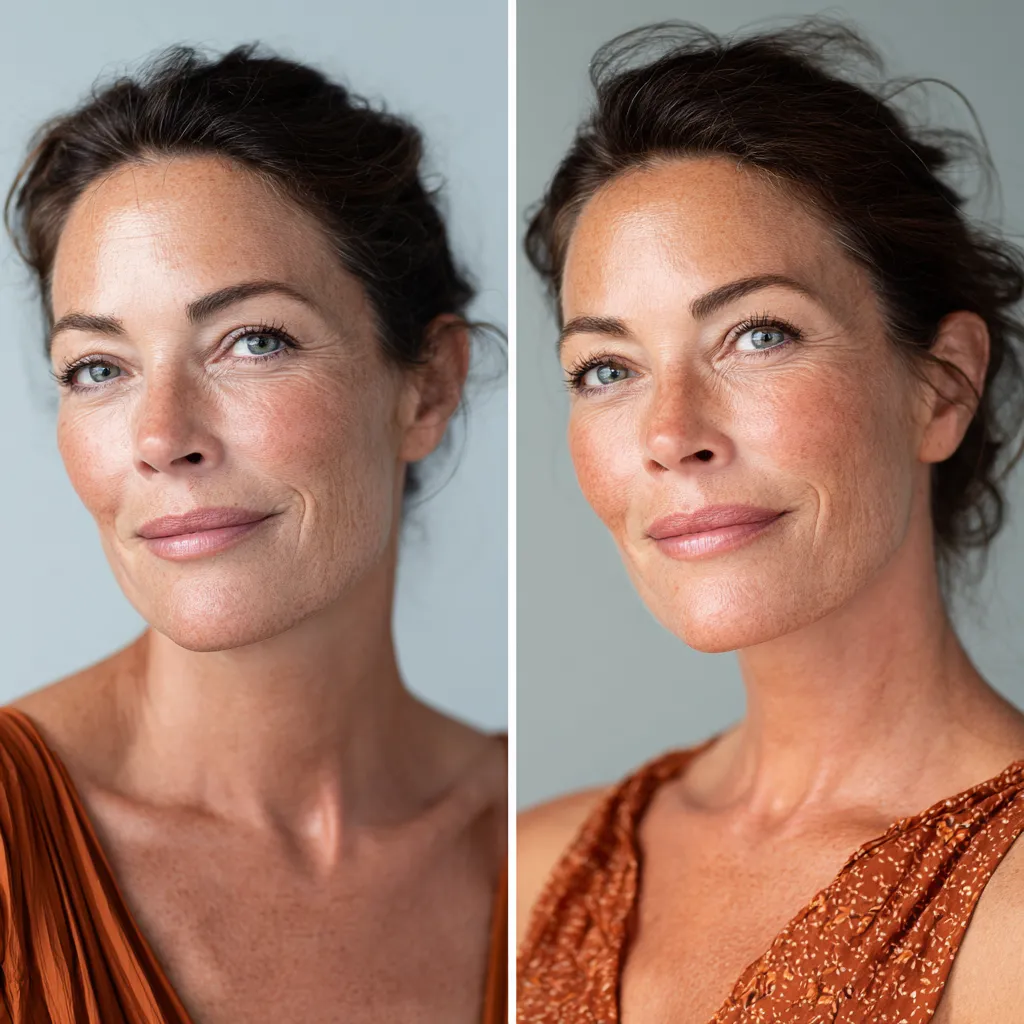 Before and after photo demonstrating significant improvement in skin texture, tone, and radiance, with a reduction in fine lines and pores following Morpheus8 treatment.